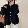 Abrigo de lana de doble cara de un solo botón estilo Chanel para mujer otoño e invierno Nuevo cárdigan de punto suelto de temperamento estilo coreano para mujer