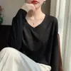Camiseta Básica de Manga Larga Fina para Primavera y Otoño, Transfronteriza, para Mujer, Gris, Holgada, Talla Grande, Delgado, Tejido de Punto, Capa Base Superior
