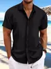 Camisas de Algodón y Lino para Hombre Europeas y Americanas Transfronterizas de Manga Corta Casual Populares Amazon Holgadas Transpirables Jacquard Aliexpress