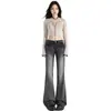 Jeans Acampanados Negros y Grises Estilo Americano para Mujer, Nuevos Pantalones de Campana Elásticos de Cintura Baja Ajustados al Cuerpo para Otoño e Invierno, de Longitud al Suelo