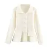 Cárdigan de Punto de Manga Larga Doble Botonadura Estilo Francés Otoño e Invierno Nueva Moda Suéter Chaqueta Ceñidor de Cintura Ajustado para Mujer