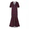 Ins Estilo Europeo y Americano Transfronterizo 2026 Nueva Moda Elegante Ropa de Mujer al por Mayor Elegante Estampado Cuello en V Delgado Cola de Pez Vestido Largo