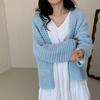 Cárdigan de punto de manga larga con agujeros de estilo perezoso para mujer, abrigo de otoño, suéter exterior suelto y suave con textura de leche.