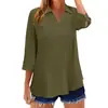 Camisa casual de algodón y lino de manga tres cuartos, color liso, holgada, talla grande, elegante, para primavera y otoño, transfronteriza de Amazon