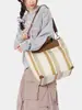 Bolso de Lona Versátil de Gran Capacidad Transfronterizo con Rayas Francesas y Bloques de Color, Bolso de Hombro Artístico Estilo Estudiante