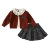 Conjunto estiloso de vestido suéter para primavera e outono para meninas, nova coleção 2026, moderno e adorável