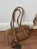 Bolso de Hombro Único Estilo Coreano Bolso Boston de Gamuza Simple Versátil Casual para el Trabajo Bolso de Gran Capacidad Bolso Transversal para Mujer