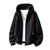 Chamarra con capucha a rayas de color block estilo americano para hombre, nuevo modelo otoño 2026, corte holgado, talla grande, chamarra de estilo deportivo, sudadera con capucha, sudadera
