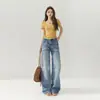 Jeans Retrô Americano de Cintura Baixa, Perna Reta Solta, Versátil para Primavera/Verão, Estampa de Gato, Jeans Drapeado, Novo 2026, Suporta Dropshipping