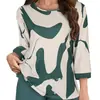 Top Holgado de Cuello Redondo con Estampado Abstracto para Mujer, Primavera y Otoño, Transfronterizo Europeo y Americano 2025, Top Casual Cómodo para Mujer