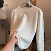 Suéter de punto trenzado para mujer, otoño e invierno, suave y acogedor, versátil, color albaricoque, cuello redondo, suéter holgado, estilo coreano, prenda exterior casual y elegante