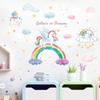 Arco-íris unicórnio nuvens estrelas adesivos de parede sala de estar decoração quarto adesivos autoadesivos HT94004