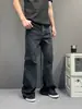 Diseño de Nicho Parche Espiral Visual Oscuro Jeans de Calle para Hombre Sensación de Alta Gama Sensación Apilada Pantalones Micro-Campana Extendidos