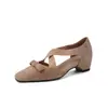 Sapatos Femininos Rosa Doce Estilo Mary Jane com Tira Cruzada Elástica Laço Salto Escondido Sandálias Vazadas Verão Novo Couro Genuíno