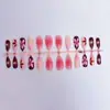 Uñas de Manicura Uñas Portátiles Transfronterizas Uñas Largas Almendra Flores Estéreo 3D Rosado Manchado Onda Pegatinas para Uñas Postizas
