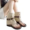 Botas sandalia de cuña súper populares para mujer, sandalias tipo pantalón de verano 2026 con aumento interno de altura y diseño de tira entre los dedos del pie