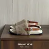 Sandálias Yeye Francesas Retrô de Lã Versáteis de Uma Tira Slip-On Outono Inicial Novas Planas Femininas para Exterior Pelúcia Estilo Birkenstock Tendência