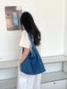 Bolsa Jeans Simples Estilo Coreano 2025 Feminina Grande Capacidade Artística Combina com Tudo Ombro Único Axilar Bolsa Tote Casual de Tecido