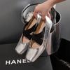 Sapatilhas Prateadas para Mulheres, Sapatos Mary Jane Estilo Ballet em Couro Genuíno, Sapatos de Salto Alto Versáteis para Mulheres, Sapatos Rasos Estilo Retrô Francês