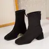 Botas de Moda Elegantes de Tacón Alto con Punta Cuadrada y Cierre Trasero, Estilo Nuevo Otoño/Invierno 2025 para Mujer, Botines de Tacón Grueso Talla Grande para Comercio Transfronterizo