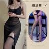 Night Tingxiang Lingerie Sexy Saia Suspensa de Renda Transparente Tentação Fenda Longa Conjunto de Pijama Transparente 958
