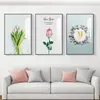 Pintura Decorativa para Sala de Estar Estilo Nórdico Planta Verde Fresca Flores Mural Celebridad de Internet Pared de Fondo para Sofá Dormitorio Sencillo