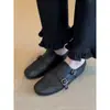 Zapatos planos de cuero tallado retro británico para mujer, versátiles mocasines brogue de punta redonda