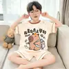 Pijama Infantil para Niños 2026, Verano Algodón Peinado Manga Corta Delgado Lindo Conjunto de Ropa de Casa para Niños Mayores