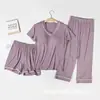 Conjunto de Roupa de Casa de Manga Curta Novo Estilo com Bojos, Calças 3/4, Calças 7/8, Pijama Feminino