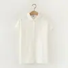 Camisa de Manga Curta Respirável de Algodão de Camada Dupla com Gola Peter Pan Estilo Japonês Top Simples Sem Mangas Ultrassuave