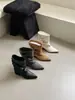 Botas de mujer con tacón grueso, nuevo modelo otoño/invierno 2026, punta fina, hebilla de cinturón, botas apiladas, botas de media pantorrilla