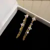 Conjunto de Brincos com Agulha de Prata Banhada a Ouro 18k, Flor da Sorte com Franja de Zircônia, Brincos de Luxo Leve, Joias para Orelha Femininas