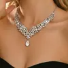 Conjunto de joias de noiva para casamento, colar e brincos de cristal europeus e americanos criativos novos exagerados, estoque de fábrica atacado