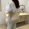 Bolso Tote Tejido Vintage Ins Estilo Vacacional Bolso Tejido de Paja Bolso de Hombro Gran Capacidad Bolso de Compras Bolso de Playa Bolso de Color en Contraste
