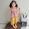 Conjunto de Ropa para Niñas 2026 Nuevo Estilo Coreano Moda Floral Lazo Trasero Conjunto de Dos Piezas para Niños Pequeños