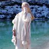 Chal de estilo étnico para otoño e invierno, Xinjiang, Yunnan, turismo, vacaciones, degradado, cálido cuello de piel, abrigo de punto, capa, bufanda