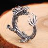 Anillo de dragón chino retro creativo de plata 925 con apertura ajustable, diseño de dragón con sentido de caza del zodiaco, anillo para hombres y mujeres