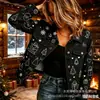 Nueva chaqueta vaquera corta de algodón puro Navidad otoño e invierno estampado 3D personalidad moderna top ajustado para mujer