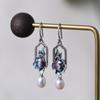 Golden Deer King S925 prata vintage moda prata queimado brincos azuis atacado tailandês prata artesanato cloisonne brincos de pérola