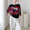 Venta directa de fábrica, nuevo top para mujer, cuello redondo, mangas murciélago estampadas, corte holgado, talla grande, adelgazante y favorecedor, es una camiseta Miyake