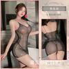 Sanshengyin Lencería Sexy Sexy Escote Bajo Tirantes Pequeño Vestido Negro Ajustado Transparente Diamante Brillante Vestido Libre 8553