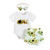 Ropa para niños Tengxin comercio exterior infantil verano manga corta estampado de letras mameluco Pantalones cortos de girasol sol traje de niña