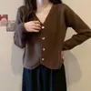 Blusas femininas de nicho para o início do outono de 2022, novas malhas com decote V, cardigã suéter curto de inverno, estilo artístico