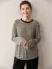 Cárdigan de Rayas de Color Contrastante para Mujer, Suéter Pullover de Cuello Redondo, Holgado, Casual, Clásico, Sencillo, Delgado, Camiseta de Lana para Base