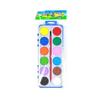Conjunto de tinta guache para pintura infantil com 12 cores em prato quadrado grande. Pigmentos em pó semi-secos.