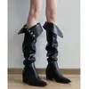 Botas de Salto Alto Finas Pontudas Retro Acima do Joelho Calçados Femininos 2025 Nova Primavera Outono Inverno Botas de Cano Alto Cavaleiro Femininas