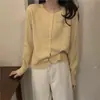 Estilo Coreano Otoño/Invierno Nueva Llegada Color Sólido Cuello Redondo Botón de Perla Cardigan de Punto Casual Simple Versátil Ropa Exterior para Mujer