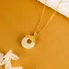 Joyería de Plata al por Mayor Plata de Ley S925 Chapado en Oro Jade Hetian Hebilla de Paz Collar Hebilla de Oro de la Fortuna Colgante de Jade Nube Propicia Día de la Madre