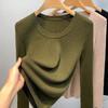 Camiseta de Fondo de Punto para Mujer 2025 Nueva Suéter de Punto de Cuello Redondo de Ala Ancha para Mujer Europea Top Elástico de Cintura Interior
