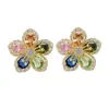 Corea del Sur Moda Pendientes de Lujo Ligero para Mujer Circonita Microincrustada Pendientes de Flor de Cerezo Coloridos Elegantes Pendientes de Flor Chanel Lote